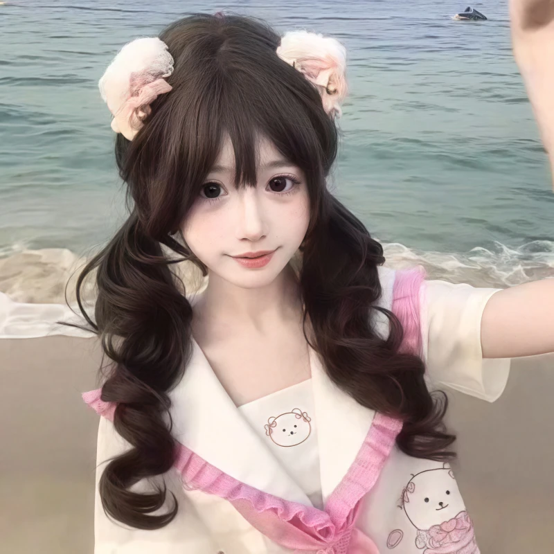 纤韵佳人假发女冷棕色双马尾长卷发lolita软妹洛丽塔jk少女萝莉