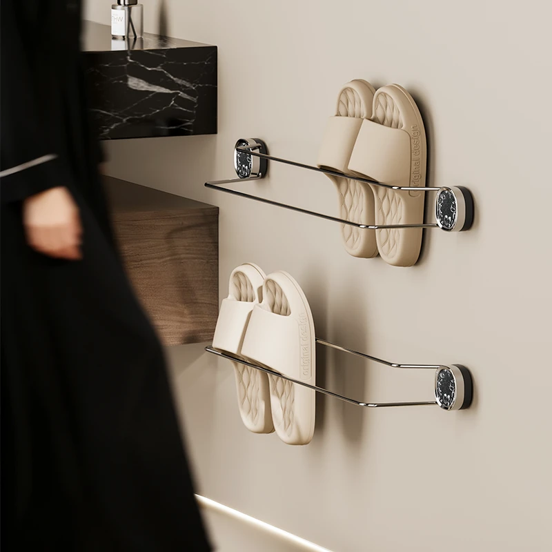 bydoll卫生间拖鞋架免打孔壁挂式吸盘不锈钢浴室拖鞋架子轻奢风