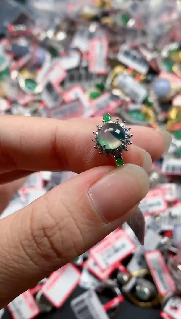 银S925镶嵌戒指翡翠天然A货缅甸翡翠