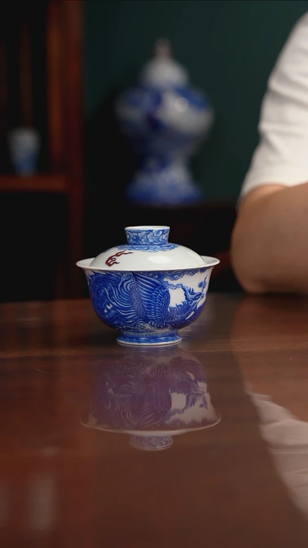 自成堂柴窑 龙凤盖碗