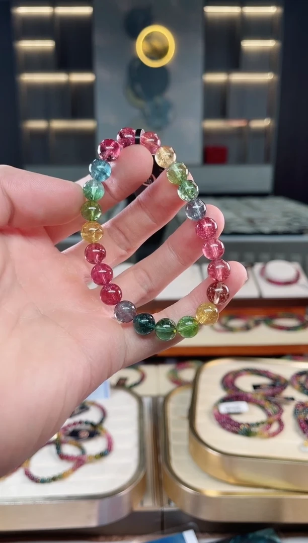 未镶嵌冰透净体老矿碧玺彩虹单圈手串8mm+碧玺多样性发一条xion