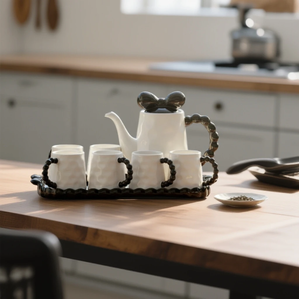 蝴蝶结陶瓷冷水壶套装茶壶茶杯水杯凉水壶家用凉开壶大容量耐高温