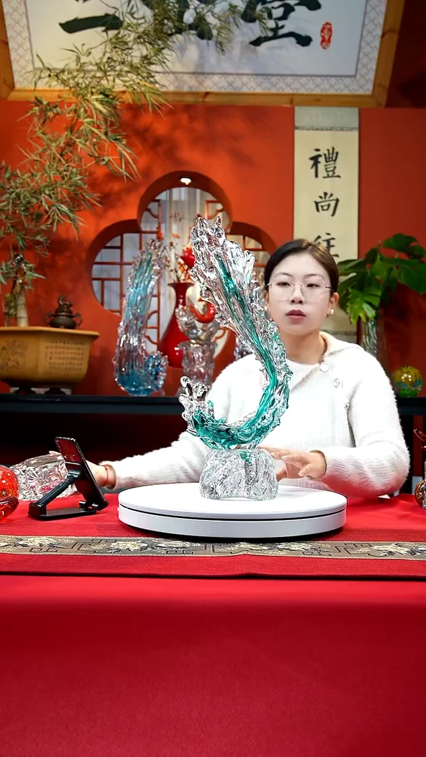 手工艺品琉璃风生水起带底座