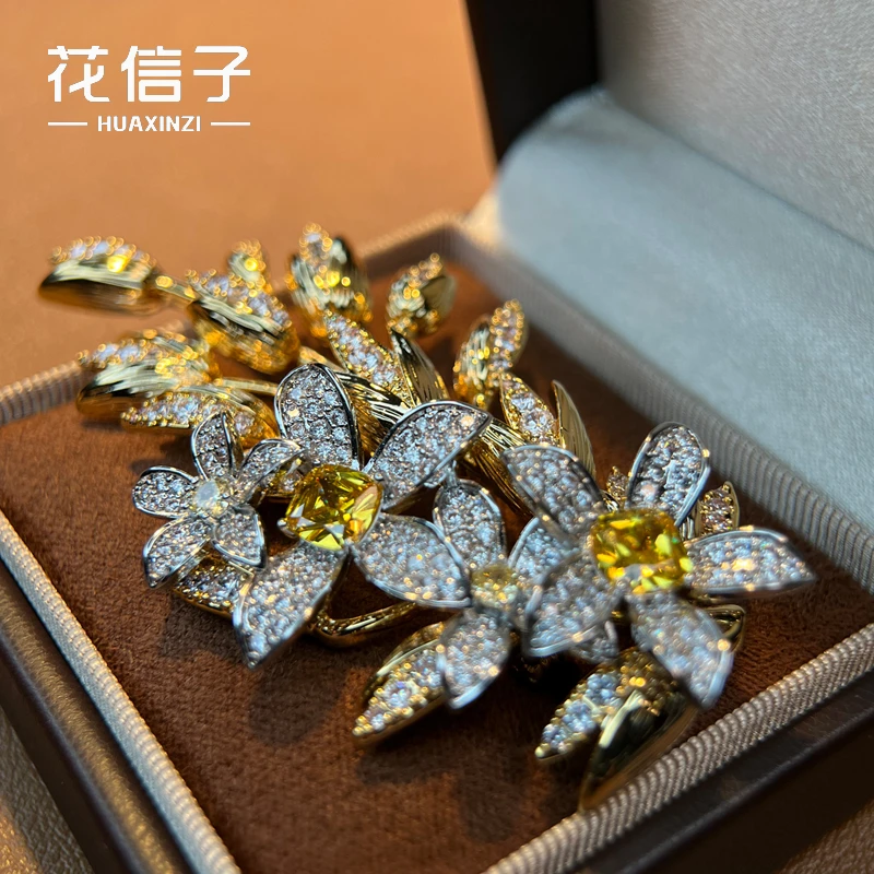 铜合成锆石胸针 5683 繁星稻花 双色电镀小众高档大衣配饰胸花