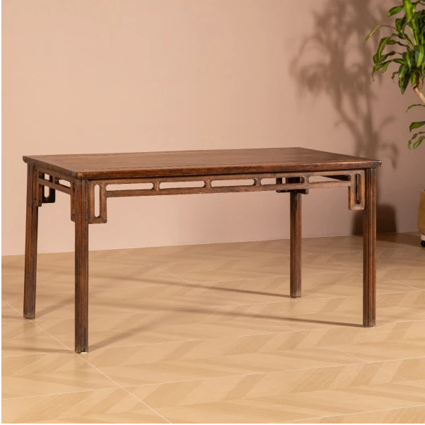 清早期黄花梨瓜棱腿攒牙子画桌明式家具古董收藏海南黄花梨书桌