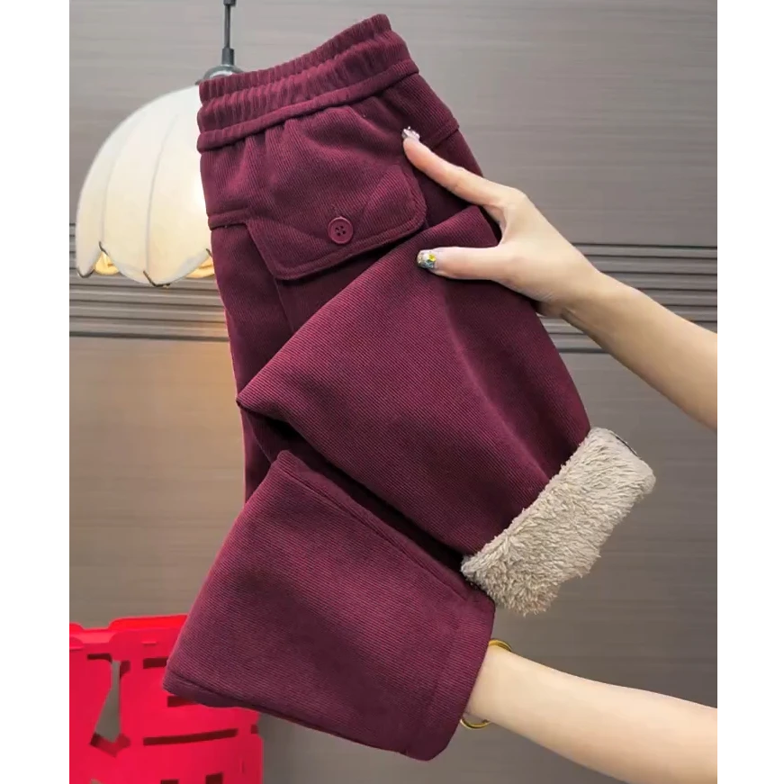 【源头厂家】冬季雪尼尔加绒直筒女裤 保暖防风高腰气质显瘦1809