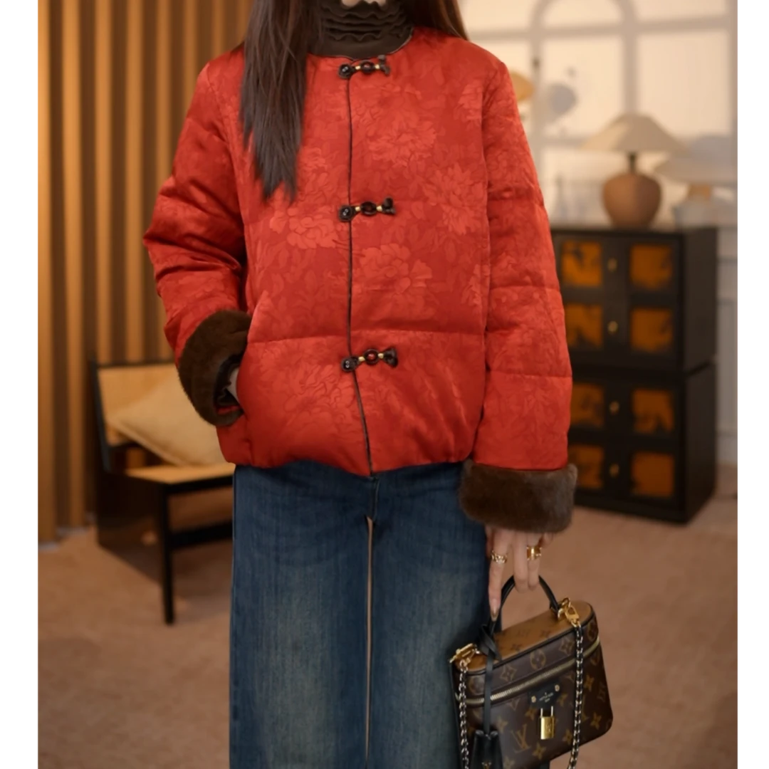 【年禧】新中式气质新年服新女2025冬白鸭绒保暖百搭羽绒服G9360