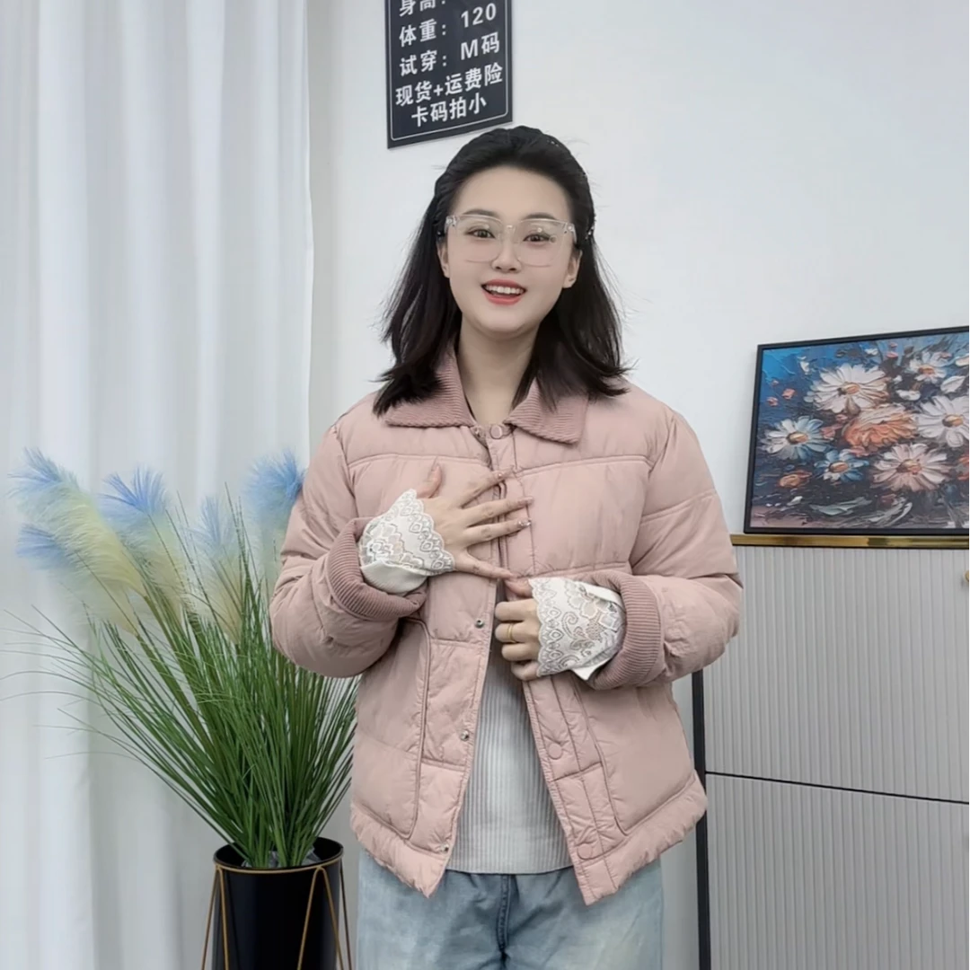 907灯芯绒翻领厚款常规款圆领拼接棉服棉衣秋冬韩版韩系富婆风