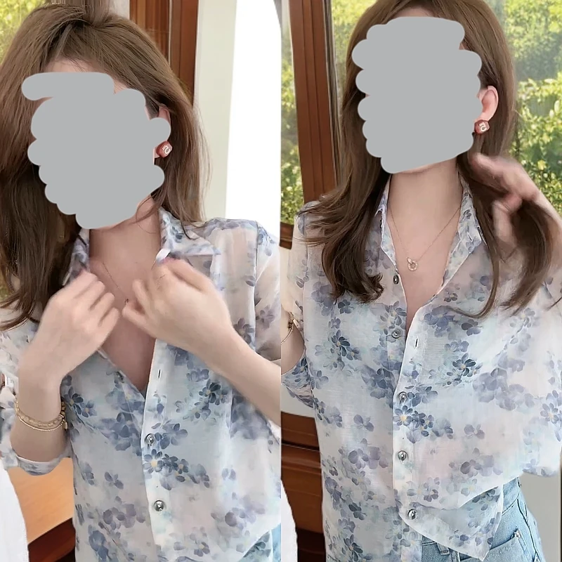 洋气设计感碎花衬衣女人味减龄显白长袖衬衫女2025夏季新款上衣