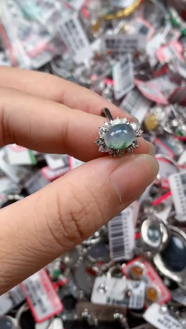 银S925镶嵌戒指翡翠天然A货缅甸翡翠