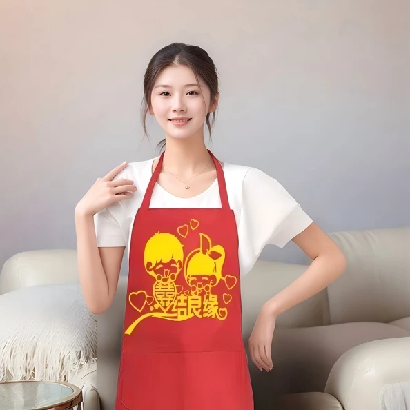 定制红色结婚围裙家有喜事婚庆酒席乔迁耐脏厨房围腰袖套两件喜庆