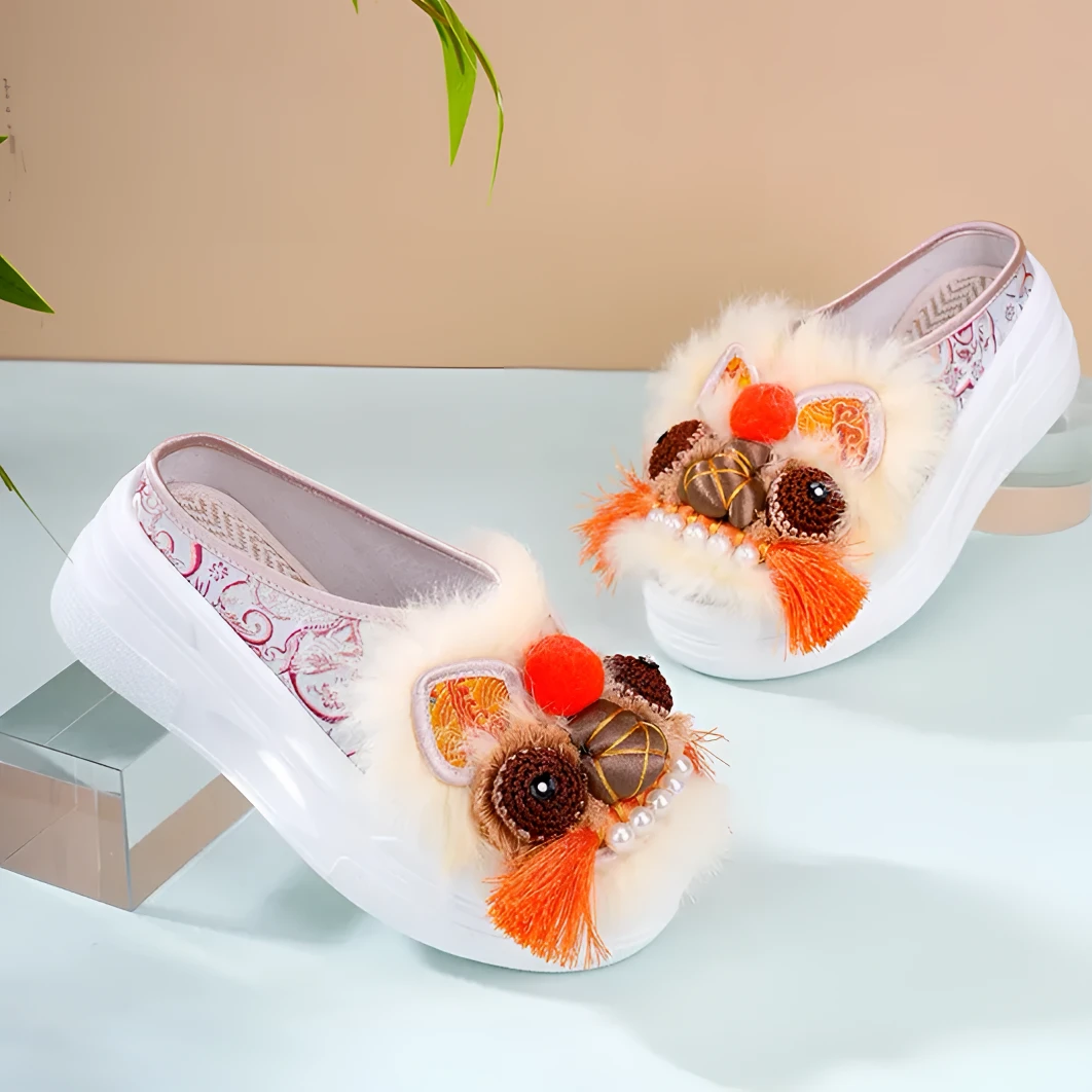 【真毛厚底拖鞋】福泰欣新中式非遗虎头舒适新款拖鞋保暖冬季虎头鞋