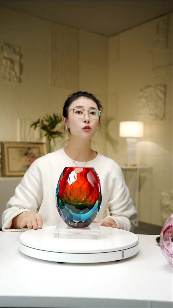 手工艺品琉璃宝石红蓝切面花瓶58号