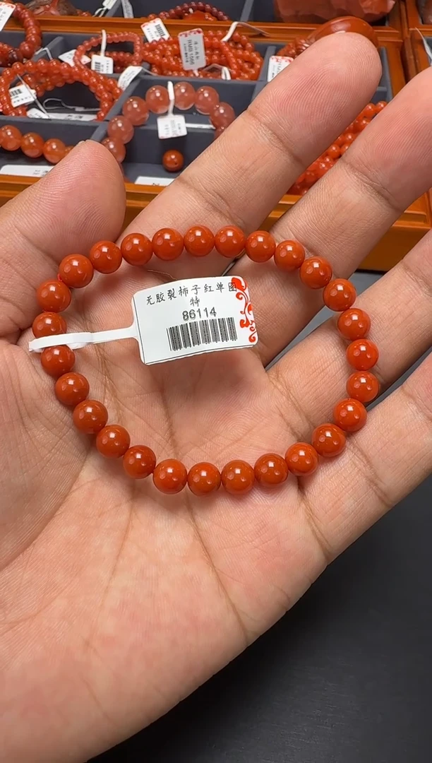 未镶嵌手串南红玛瑙不**心6mm柿子红单圈