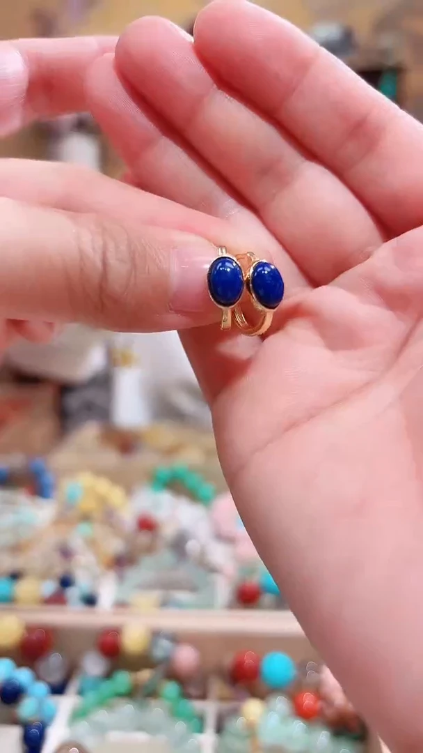 银S925镶嵌青金石耳饰青金石耳扣