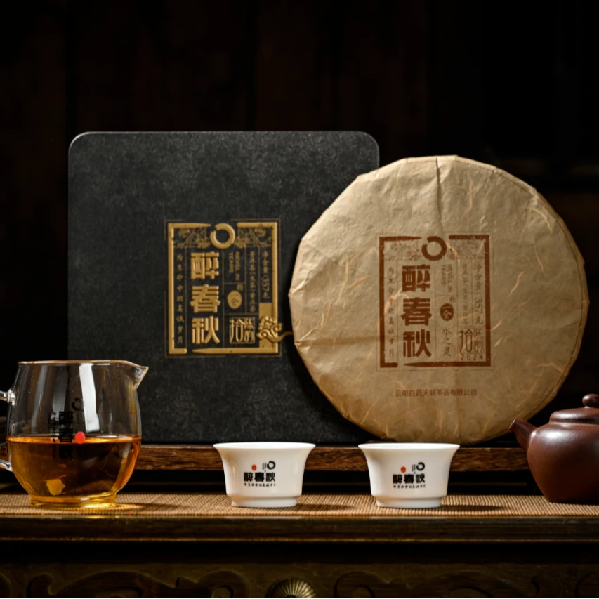 2024年新品醉春秋陈韵拾普洱生茶黄印普洱十年陈化紧压茶