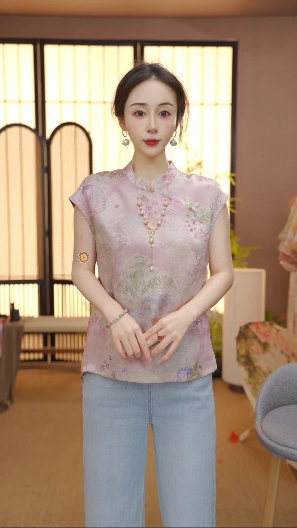 （短款）新中式2025夏季气质百搭提花立领短袖上衣女FB2507274