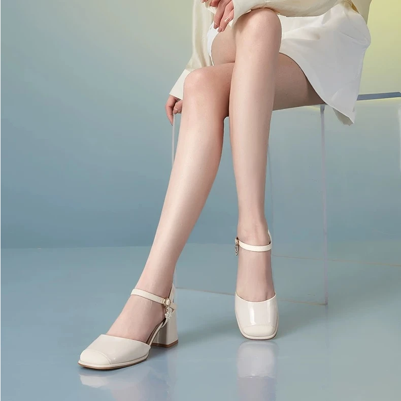 高跟鞋皮鞋百搭夏季粗跟时尚真皮玛丽珍鞋1108