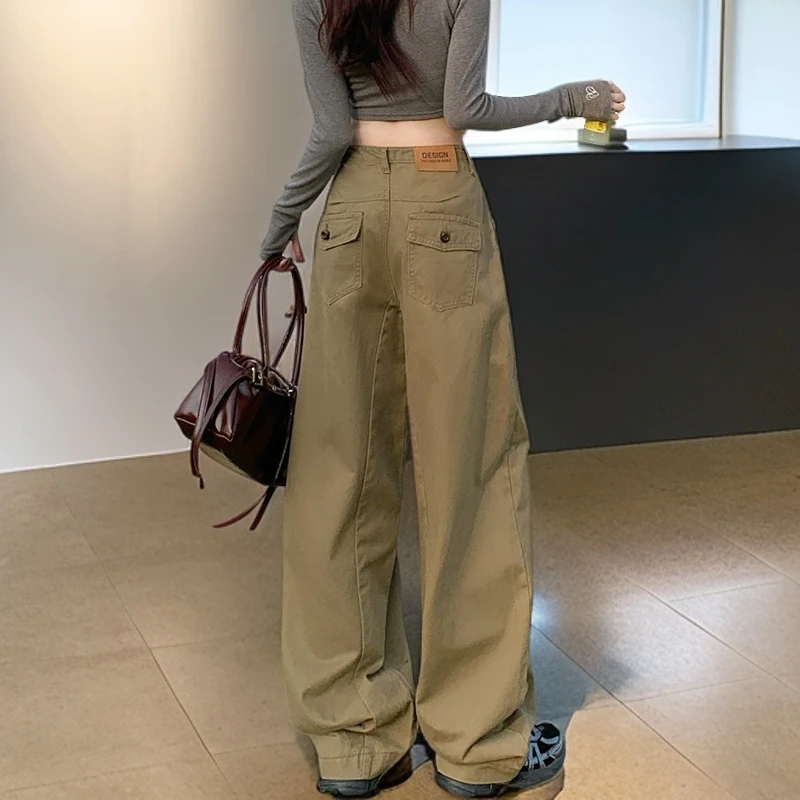 Yeuco美式复古阔腿裤女秋季高腰弯刀高街显瘦宽松休闲工装拖地裤