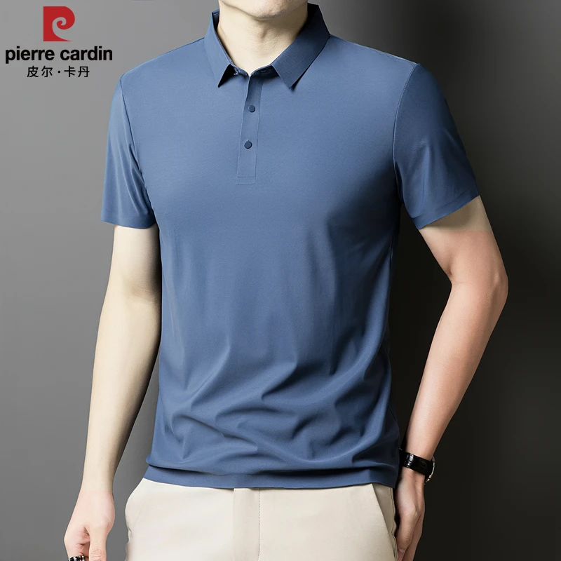 皮尔卡丹冰丝无痕POLO衫男士夏季纯色翻领短袖T恤商务透气上衣