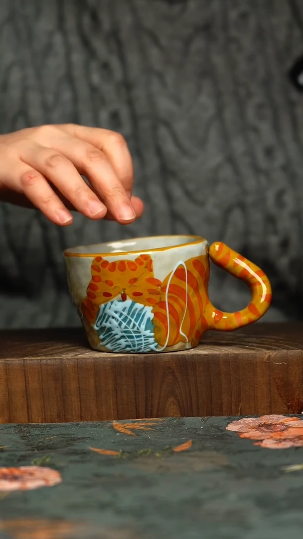 杯釉下彩手工手绘同款陶器