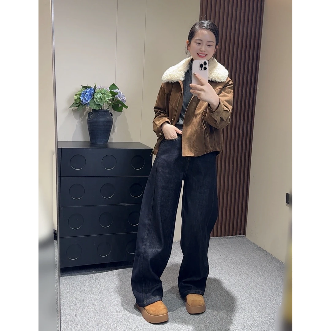 [程程]自留加绒阔腿弯刀裤