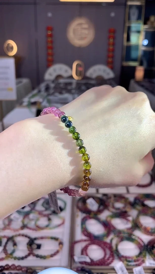 未镶嵌老矿碧玺色标彩虹单圈手串4mm+碧玺dan多样性发货一条