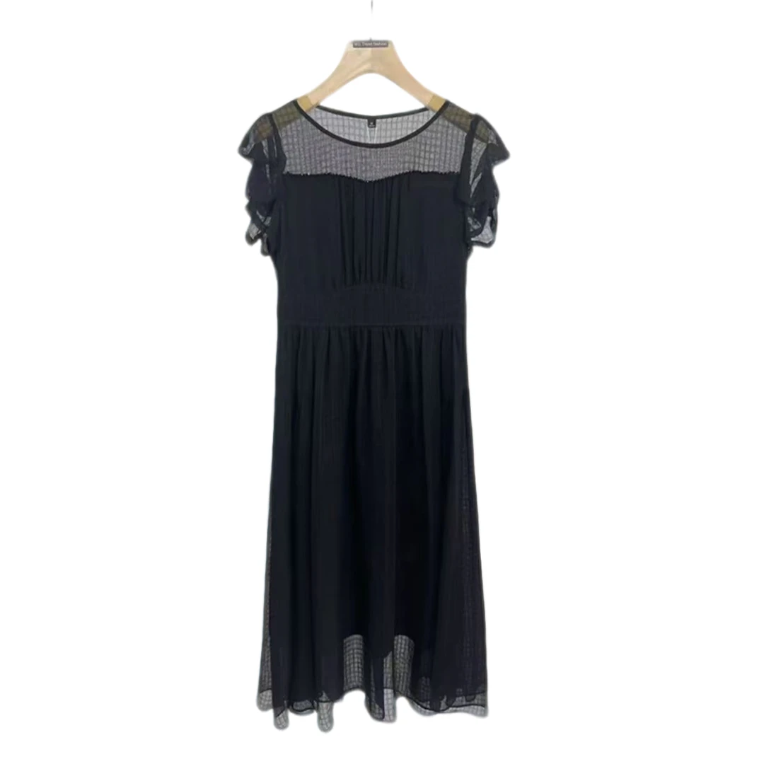 【W235黑色气质裙】休闲时尚百搭洋气2025夏季新款短袖中长款连衣裙