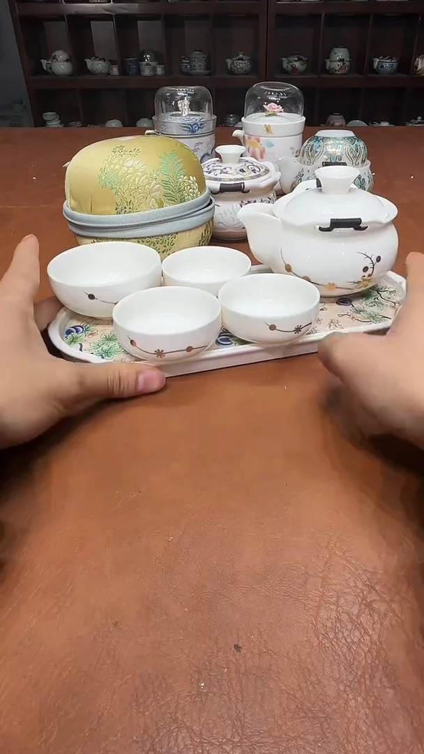 430中国白德化高端白羊脂玉瓷带茶盘