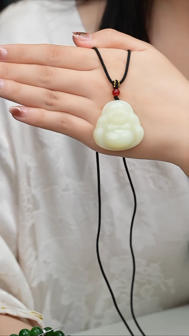 颈饰未镶嵌和田玉011-独雪山黄玉弥勒佛吊坠-38*37mm-A2702-1108