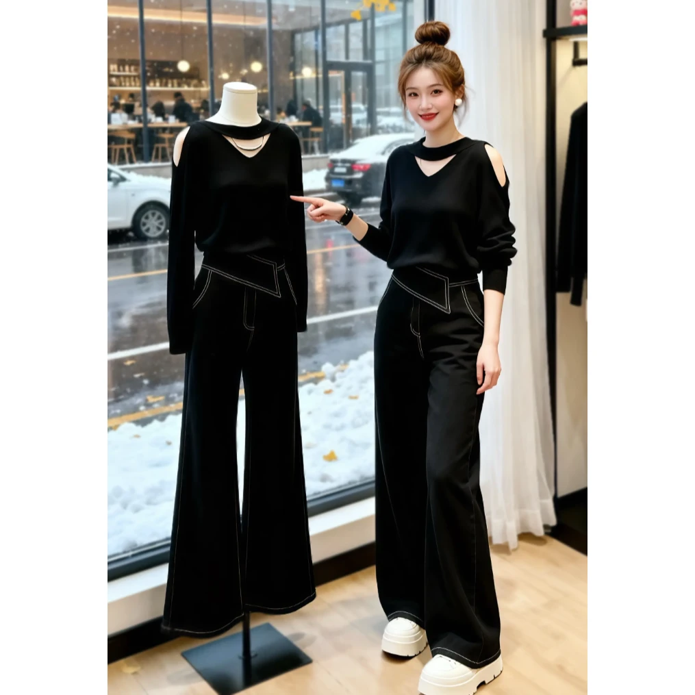 霖优【自在风雅】盐系轻熟风时尚套装女2026秋冬新款上衣裤子两件套