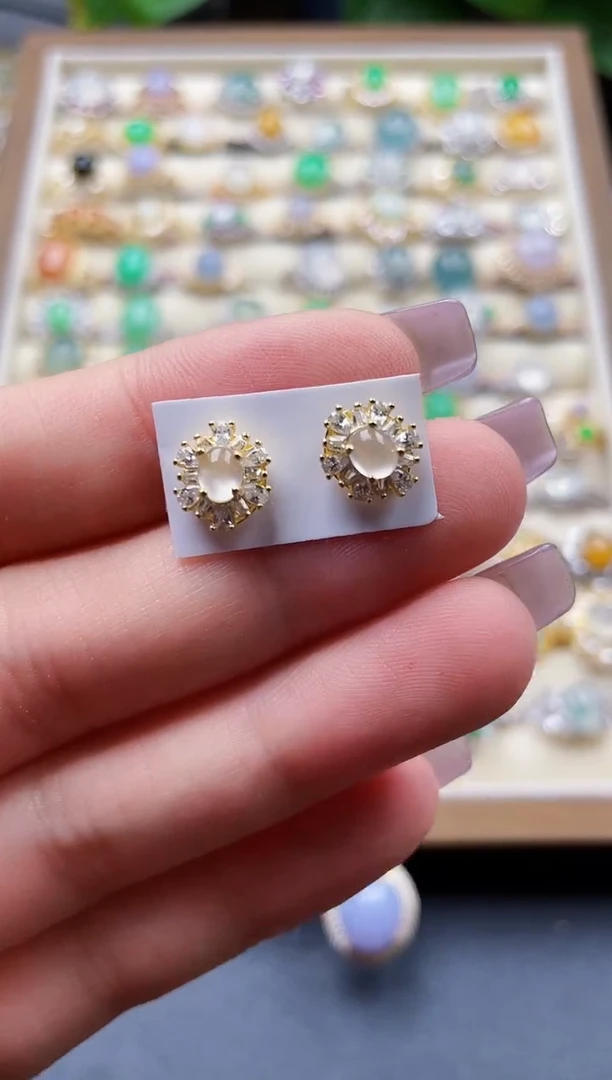 银S925镶嵌翡翠耳饰62