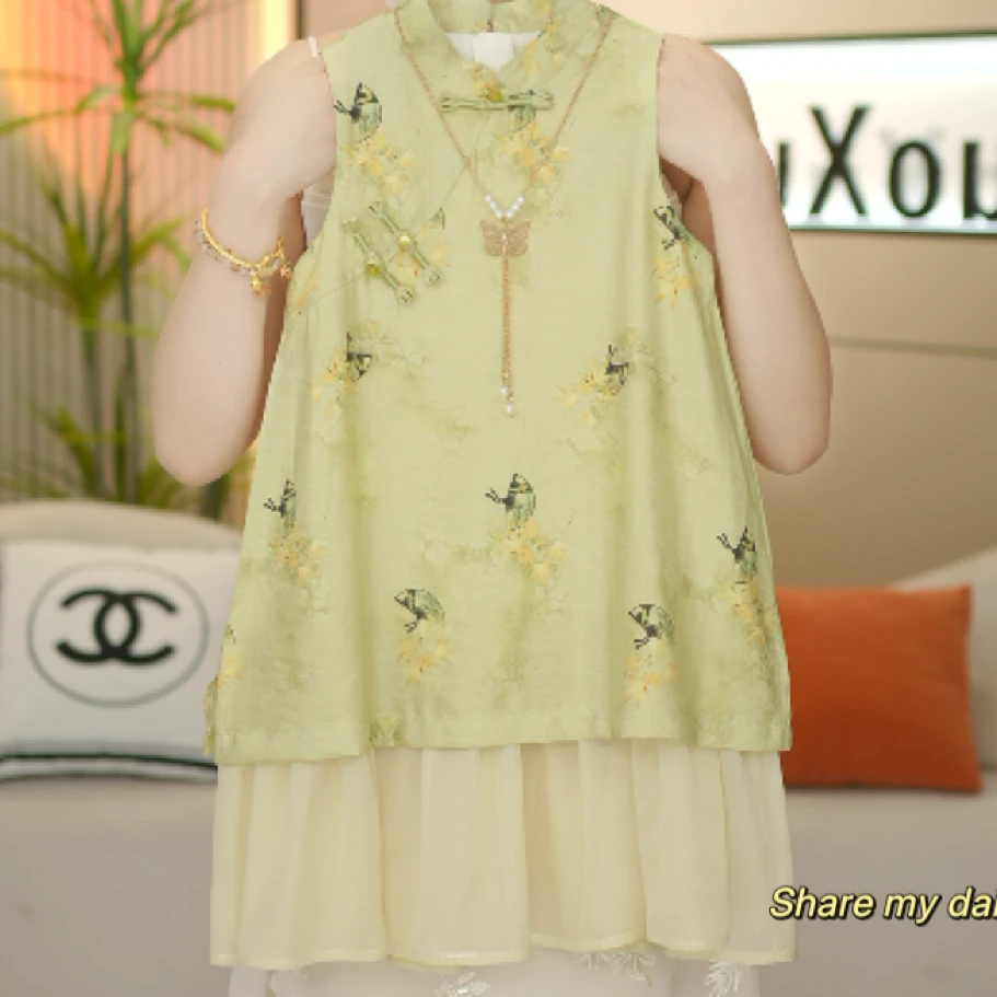 女童2025夏季新款洋气改良国风假两件连衣裙-6232