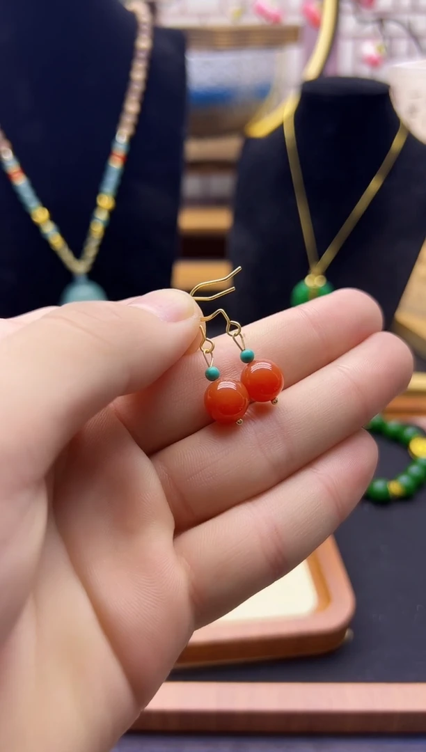 【闪购商品】南红玛瑙耳饰14K金镶嵌E228