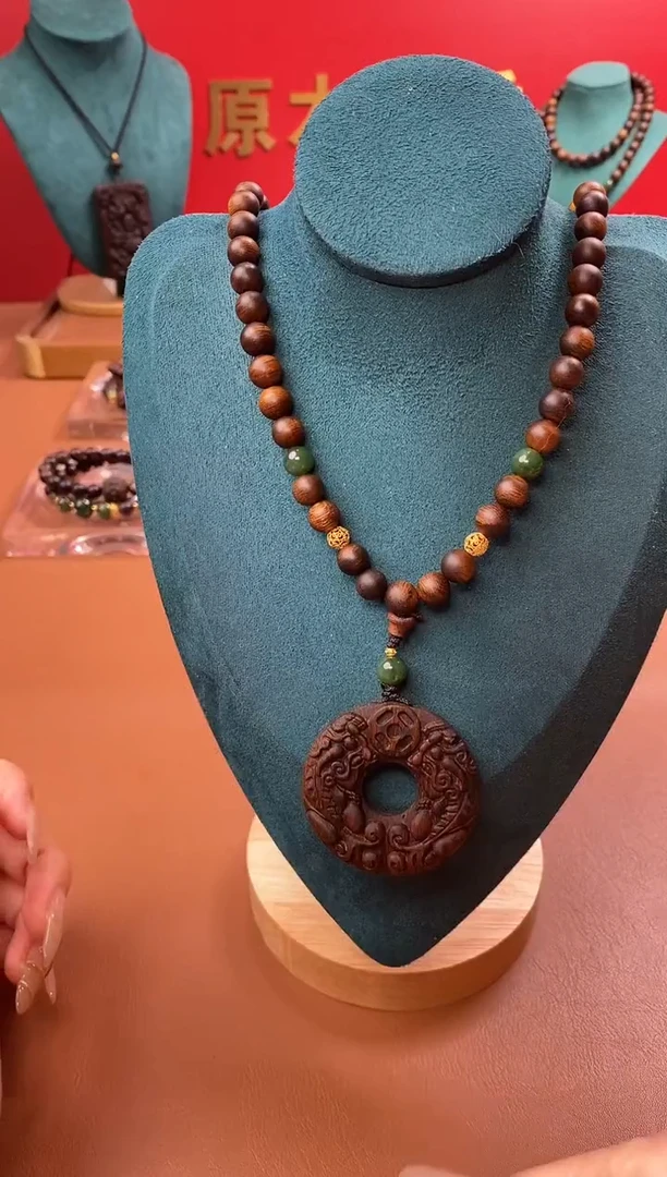 【闪购商品】沉香手串Y沉水紫棋08三圈+白棋沉香木雕貔貅环