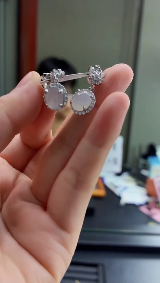 银S925镶嵌翡翠耳饰11111