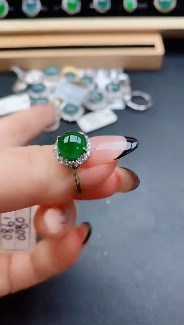 翡翠戒指银S925镶嵌508050