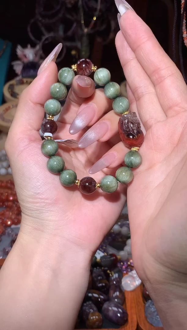 未镶嵌颈饰水晶绿发红极光貔貅DIY手串