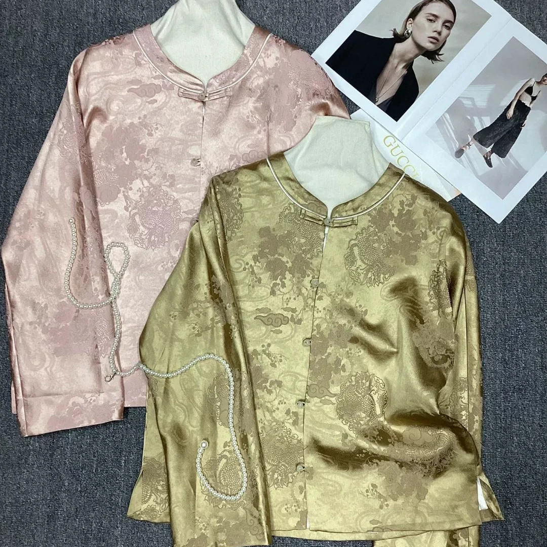 新中式国风醋酸提花上衣女----125