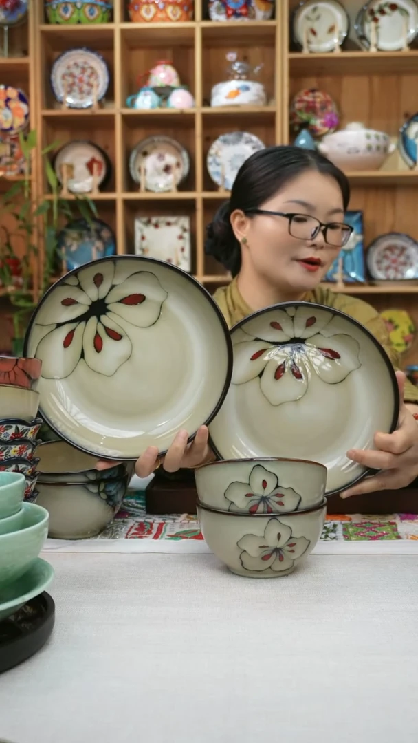 瓷片小可高温陶瓷餐具一组6只米饭碗4只大深盘