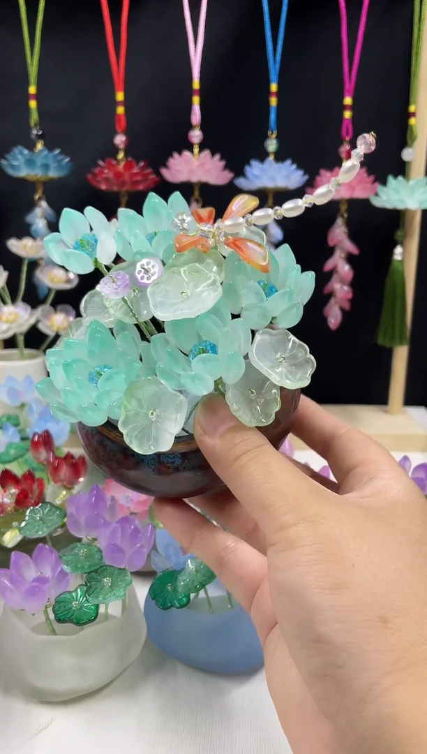 琉璃盆琉璃荷花小盆栽```````