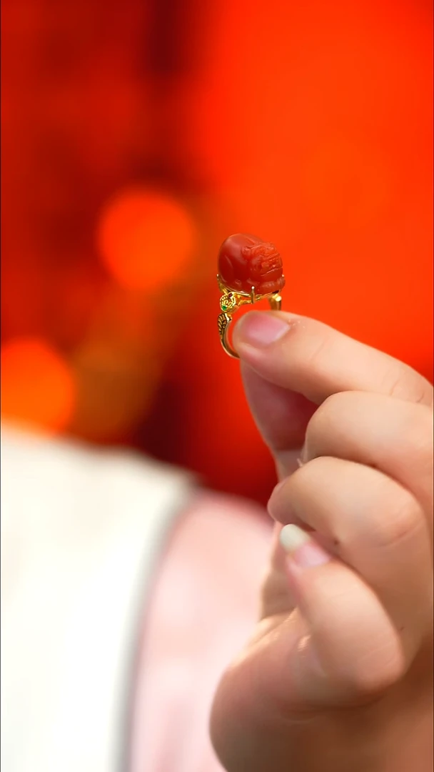 银S925镶嵌南红玛瑙戒指新款