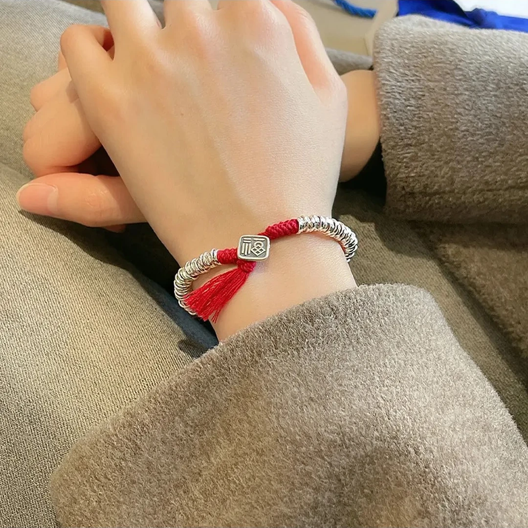 925银手链 瑞诺盘缠福扣手链女新款小众设计红绳手串礼物送女友礼