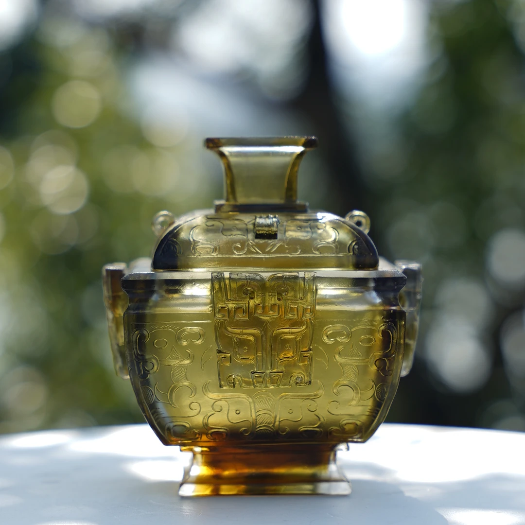 璨石美学【方彝】茶室茶桌中式禅茶建盏水晶琉璃艺术摆件