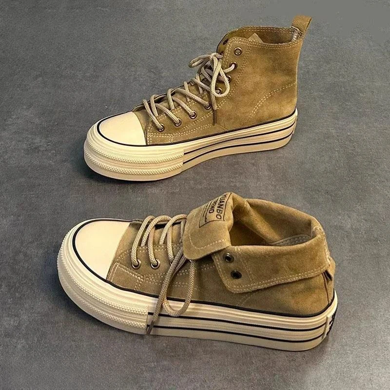 淳启秋季复古厚底帆布鞋男潮小众运动透气潮流百搭休闲中筒板鞋