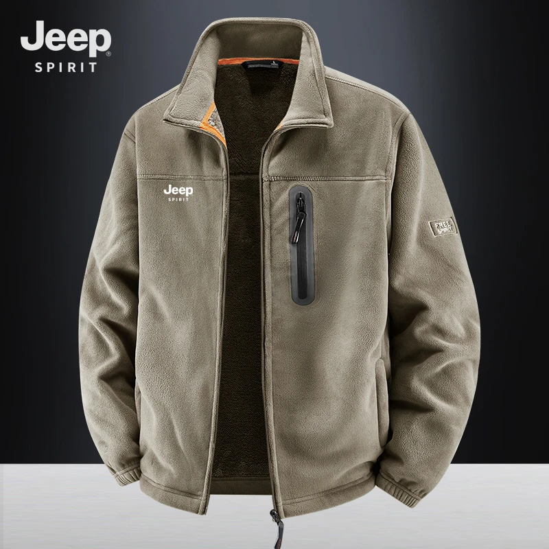 JEEPSPIRIT男士秋冬奥粒绒夹克大码外套加绒保暖休闲棉服抓绒衣