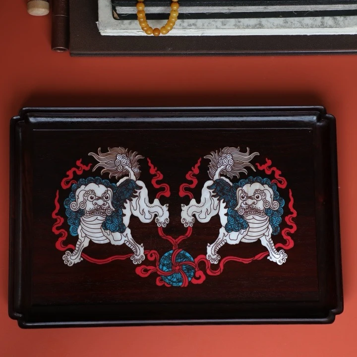 印度小叶紫檀双狮戏球｜葵承盘