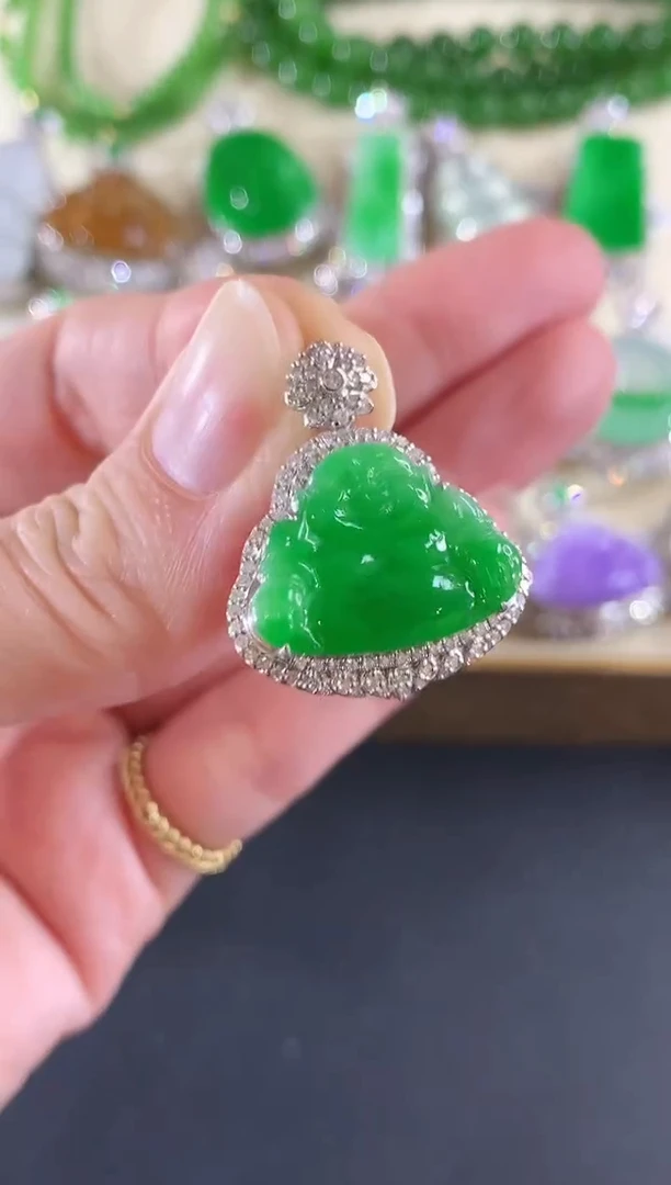 吊坠(不含链)18K金镶嵌翡翠222|