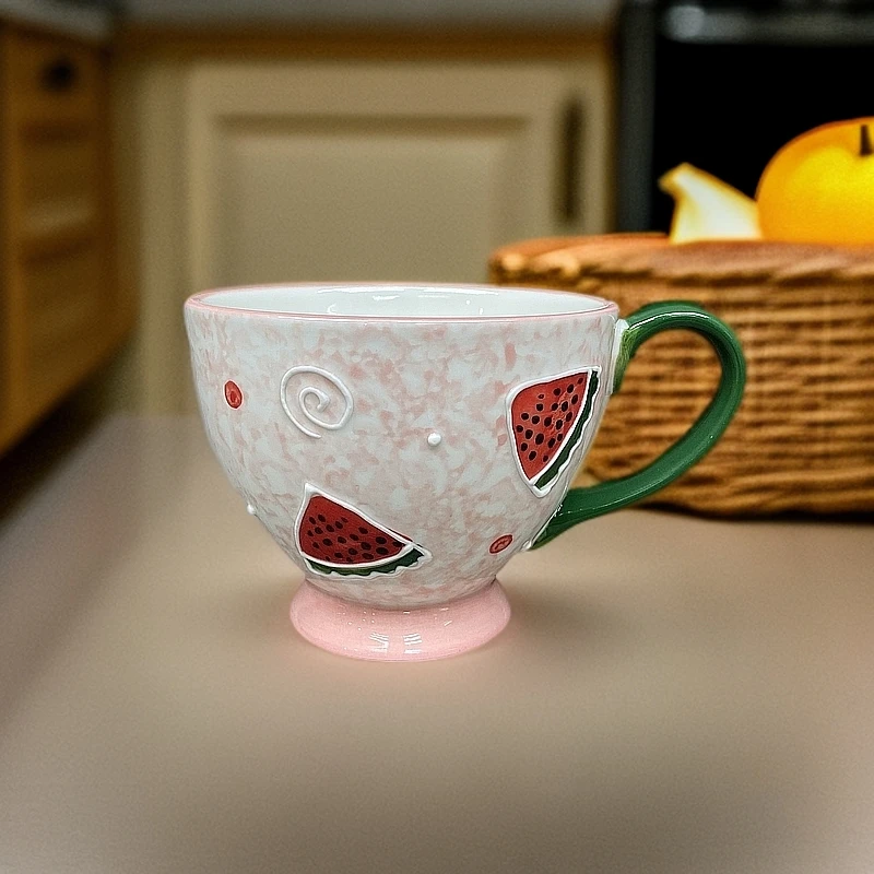 釉下彩陶瓷早餐杯可爱浮雕马克杯家用创意大容量卡通熊猫手绘水杯