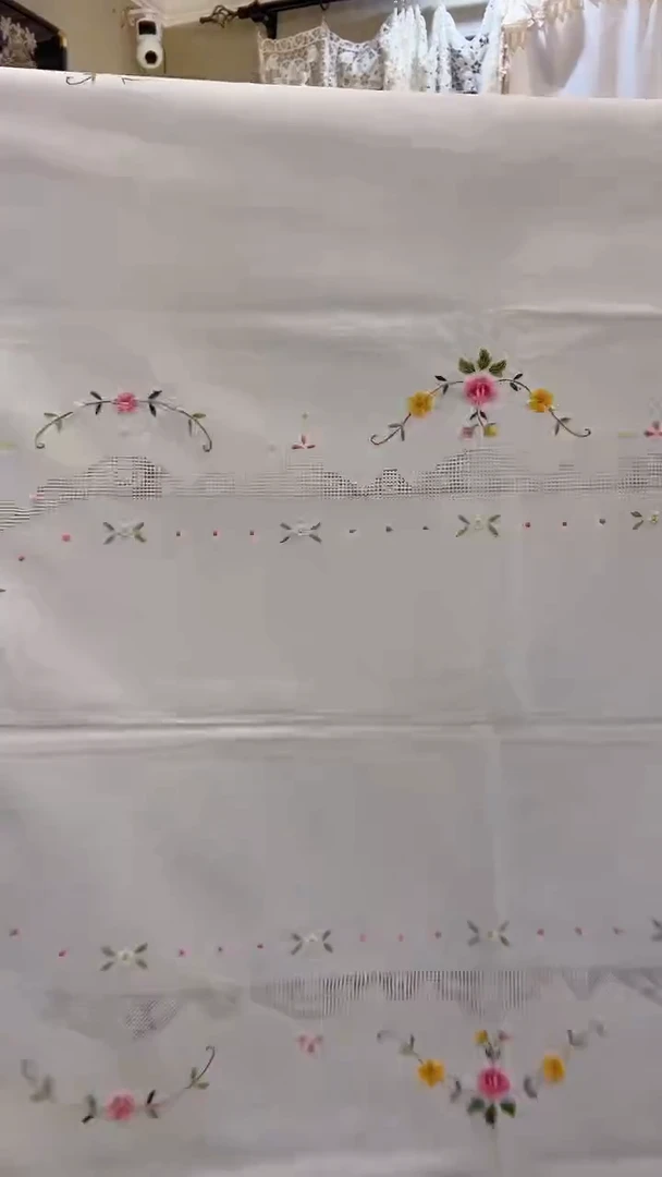 棉麻A196白色棉麻110*160cm手工重工彩绣抽丝长桌布搭盖巾